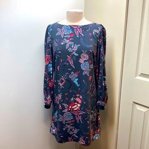 LOFT SZ 6 Grey Floral Flowing Lightweight Long Sleeve Zip Back Shift Dress